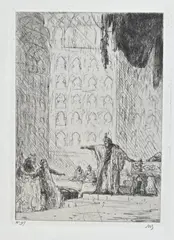 Marius Bauer, Sultan met figuren in tempel, Ets op papier