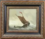 Frans v.d. Heide, Platbodem op volle zee, Olieverf op paneel