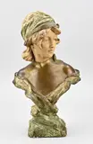 Franse Art Nouveau damesbuste van gips, 1910, Franse Art Nouveau damesbuste van gips