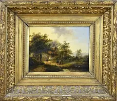 Landschap met figuren by J.P. van Velzen, Olieverf op paneel, sold Jul 2024