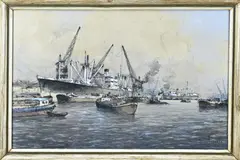 M. de Jongere, Havengezicht Rotterdam, Gemengde techniek op papier
