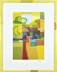 Ton Schulten, Zonovergoten coulissen landschap, Lithografie op papier