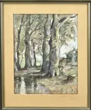 Théophile de Bock, Bosgezicht met beek, Pastel op papier