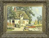 Jacob ven Rossum, Boerderij met bloemenpracht, Olieverf op linnen