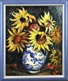Antoon Kruysen, Vaas met zonnebloemen, Olieverf op linnen