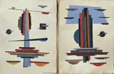 2x B. Alepkow, 2x Avantgarde schilderij, Olieverf op papier