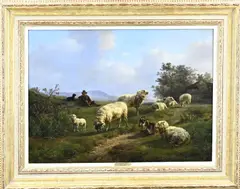 Jan Bedijs Tom, Landschap met schapen en herder, Olieverf op paneel