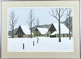Twentse boerderij in de winter by Klaas Bernink, 1979 Glanerbrug, Litho op papier, sold Jul 2024