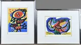 Twee werken van Anton Rooskens, Vogelman + Zingende vogel, Litho op papier