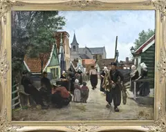 Monogram +, Hollands stadsgezicht (Volendam of Marken), Olieverf op linnen