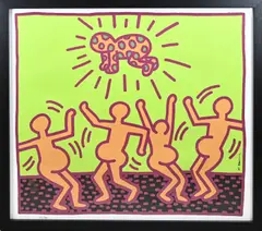 Lithografie Keith Haring, Dansende figuren, Lithografie Keith Haring