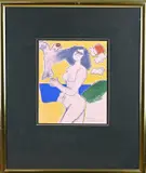 Guillaume Corneille, vrouw met duif, Litho op papier