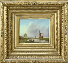 Piet Schipperus, Poldergezicht met molen, Olieverf op paneel