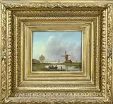 Piet Schipperus, Poldergezicht met molen, Olieverf op paneel