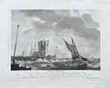 Antieke gravure door J, Arrivee Flessingue (Vlissingen), Antieke gravure door J