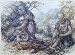 Jac. Eriks, Landarbeiders in gebergte, Olieverf op linnen
