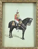 Antieke gouache, Engels gardist in parade-uniform, Antieke gouache