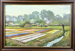 Cor Sobel, Bloembollenvelden, Olieverf op linnen