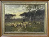 Fedor van Kregten, Landschap met schapen en herder, Olieverf op linnen