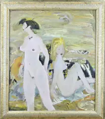 Russische School, Naakte dames op strand, 1993, Olieverf op linnen