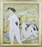 Russische School, Naakte dames op strand, 1993, Olieverf op linnen