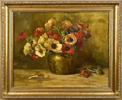 E. van der Ven, Vaas met anemonen, Olieverf op linnen
