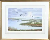 Richard Robjent, Plasgezicht met eenden, Aquarel op papier