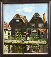 Dirk Jansen, Vrouw bij boerderij, Olieverf op linnen