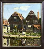 Dirk Jansen, Vrouw bij boerderij, Olieverf op linnen