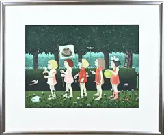 Dolf Zwerver, Figuren in tuin, Lithografie op papier