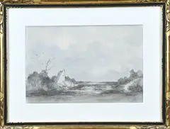 Antoon Markus, Landschap met boerderij, Gemengde techniek op papier