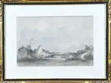 Antoon Markus, Landschap met boerderij, Gemengde techniek op papier