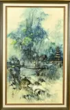 Thio Siao Tjin, Bosgezicht met waterval, 1970, Olieverf op linnen