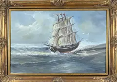 J. Bruid, Driemaster op zee, Olieverf op linnen