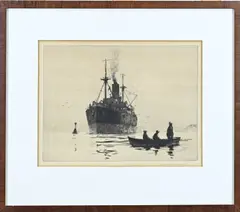 Norman Wilkinson, Vrachtschip bij roeiboot, Ets op papier