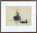Norman Wilkinson, Vrachtschip bij roeiboot