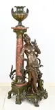Piedestal met damesfiguur, H 103 cm., Korinthische marmeren zuil met dame en roos + spiegel