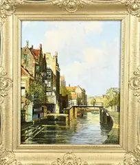 oud Rotterdam delfse vaart met Raambrug. by P.J.A. Wagemans, Olieverf op linnen, sold Apr 2024