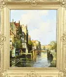 P.J.A. Wagemans, oud Rotterdam delfse vaart met Raambrug., Olieverf op linnen