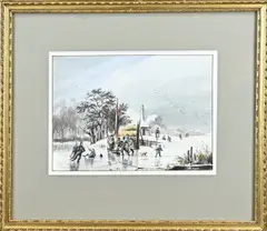 August Knip, Hollands wintergezicht, Aquarel op papier