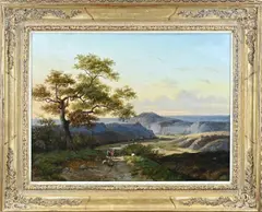 Marinus Adrianus Koekkoek, Panoramisch landschap, Olieverf op paneel