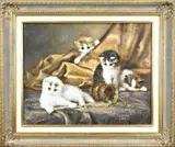 J.W. van Trirum, Stilleven met kittens, Olieverf op paneel