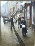 Paul Juang, Figuren in straat rond 1900, Olieverf op linnen