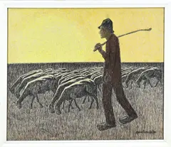 Cornelis Albert van Assendelft, Herder met schapen, Pastel op papier
