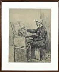 Evert Rabbers, Schilder Gerard Krol aan het schilderen, Houtskool op papier