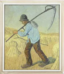 C.A. van Assendelft, Boer op akker met zeis, Pastel op papier
