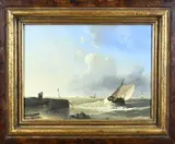 H.W.G. Winter, Zeilschepen voor de kust, Olieverf op paneel