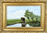 C. van Dijkhof, Landschap met koeien en knotwilgen, Olieverf op linnen