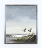 Plasgezicht met opvliegende eenden by Ronald Henry Arthur Frijling, Olieverf op linnen, sold Apr 2024