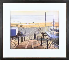 Marcel Schellekens, Strandafgang Bergen aan Zee, Ingekleurde ets op papier